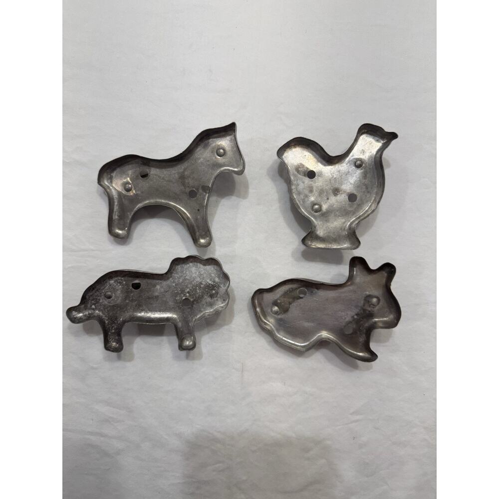 Vintage Silver Tin Cookie Cutters Animals